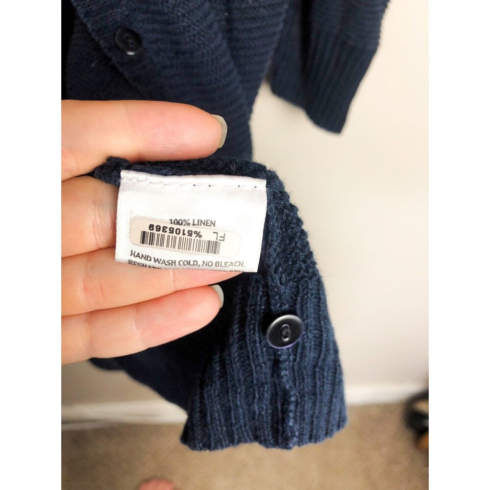 Eileen Fisher 100% Linen Button Front Long Cardigan Blue Womens large - Picture 6 of 7